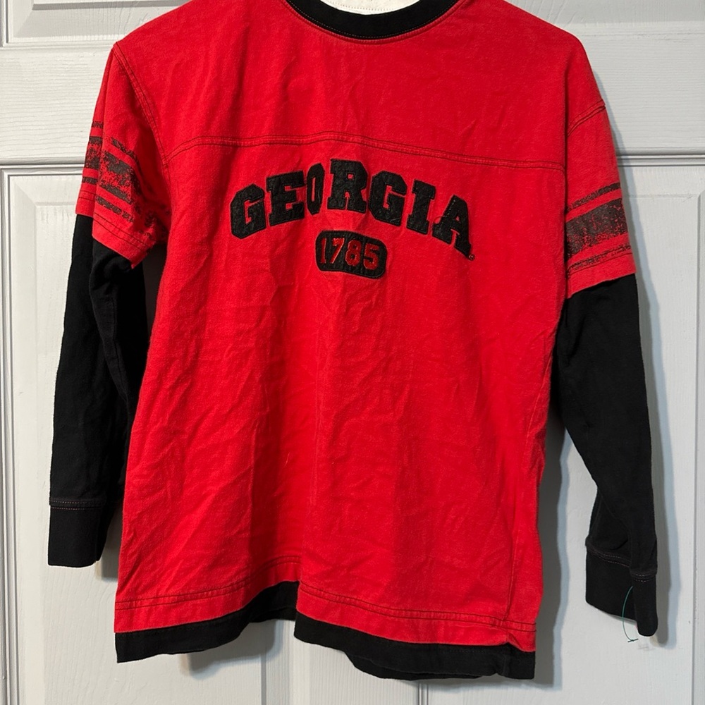 J. America Red and Black Long Sleeve Varsity Tee